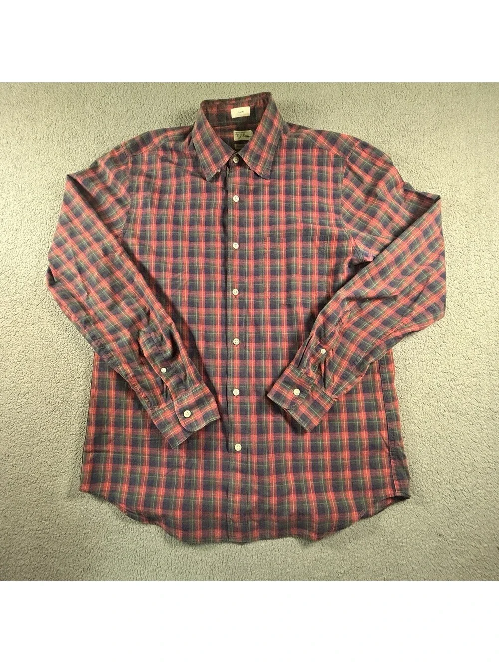 J.Crew Mens Plaid Button Down Shirt Red Green Tartan Fall 2022 Medium Slim